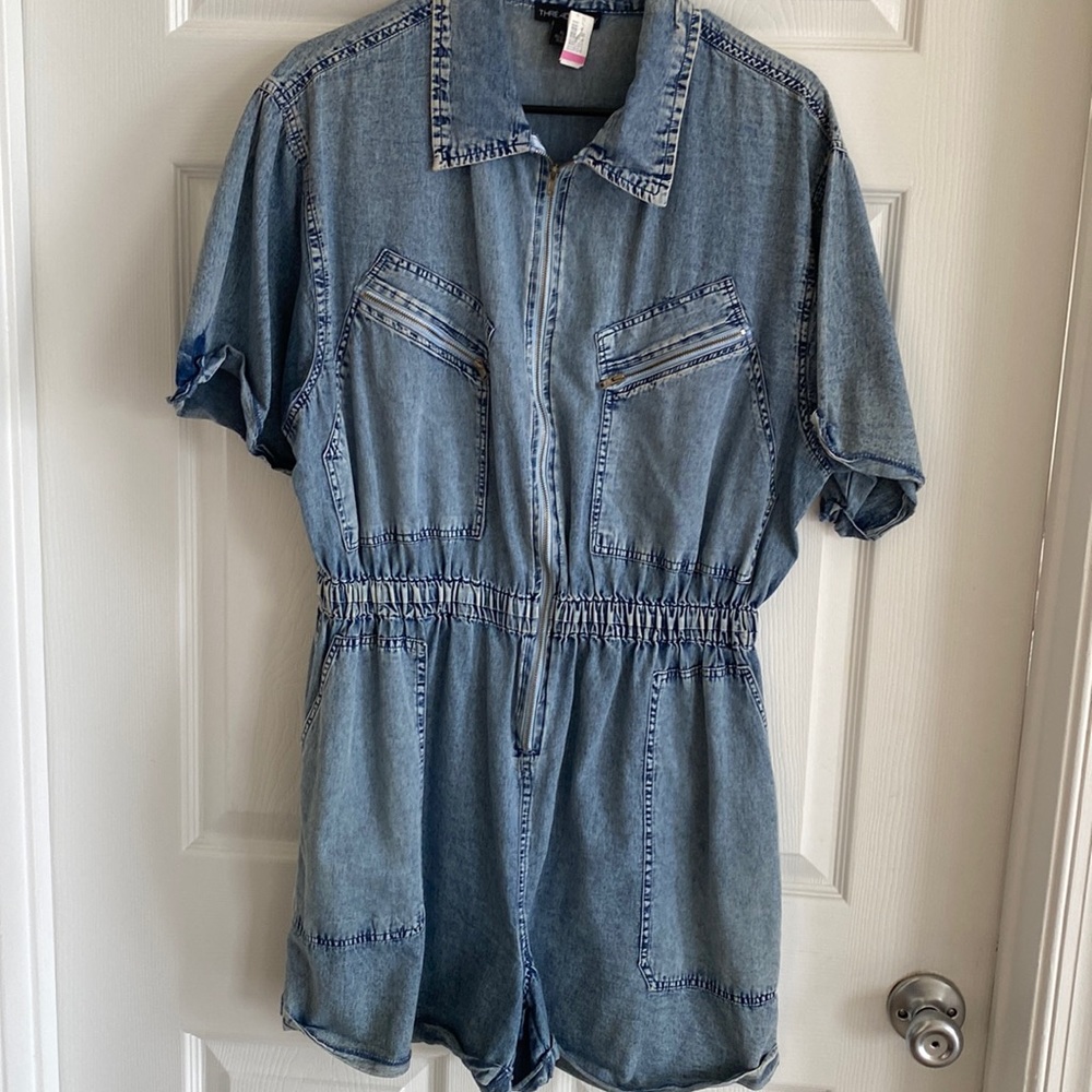 Denim one piece jumper shorts